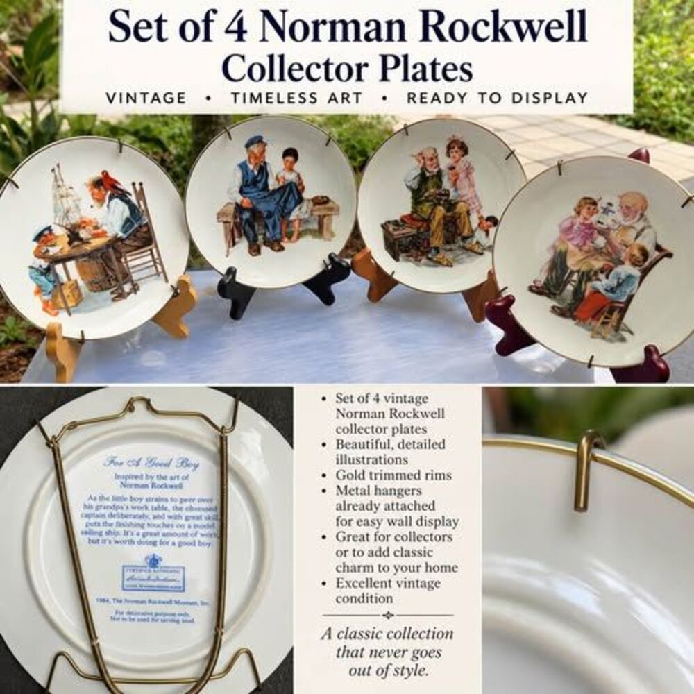 Norman Rockwell Collector Plates – Set of 4 w/ Wall Hangers